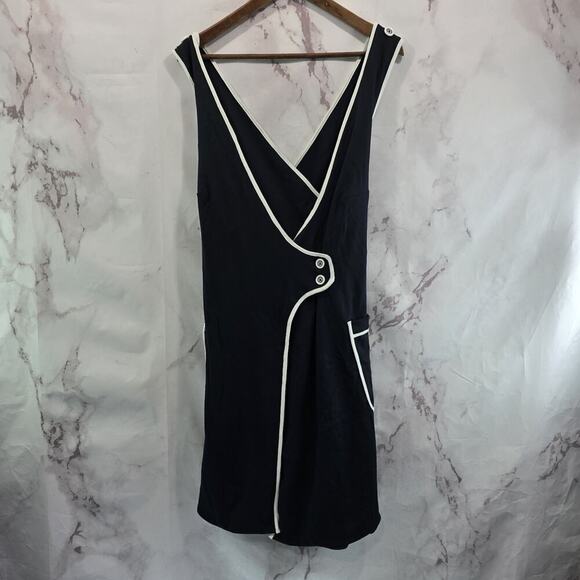 Maeve Dress Womens Large Black White Pinafore Tank Wrap Button Apron - Picture 13 of 14
